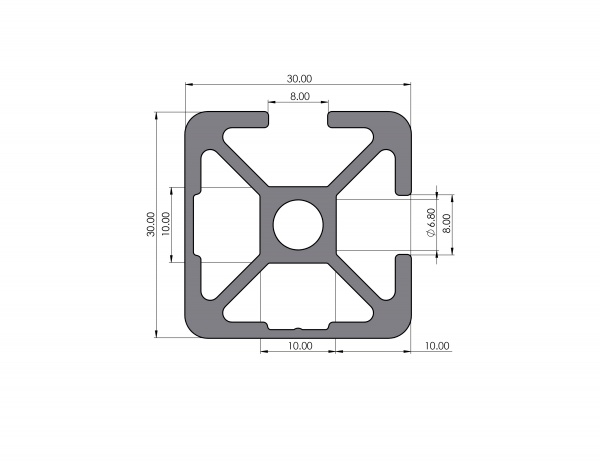 Aluminiumprofil 30x30 Nut 8 I-Typ 2N90